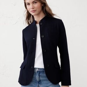 NWT Banana Republic Pique Band-Collar Blazer Jacket XS NAVY